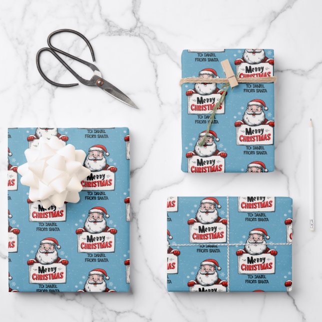 Personalized Name Santa Christmas Geschenkpapier Set (Vorderseite)