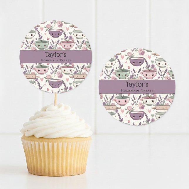 Personalized Name Smiling Utensil Cupcake Topper  Runder Aufkleber (Von Creator hochgeladen)