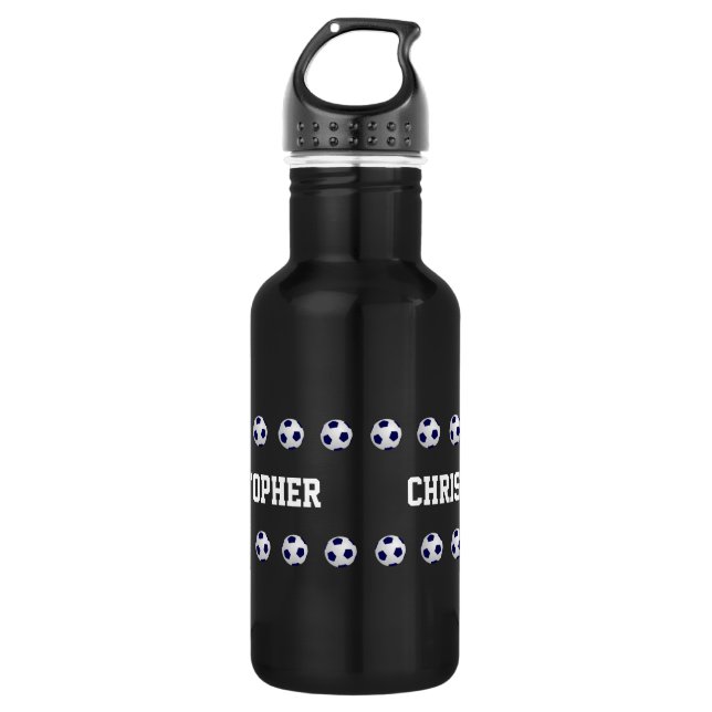 Personalized Name, Soccer Ball, Black Trinkflasche (Vorderseite)
