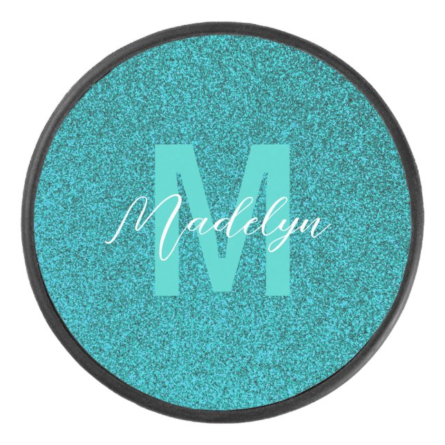 Personalized Name Stylish Glitter green Eishockey Puck (Vorderseite)