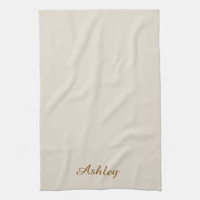 Personalized Name Stylish Modern Elegant Beige Geschirrtuch (Vertikal)