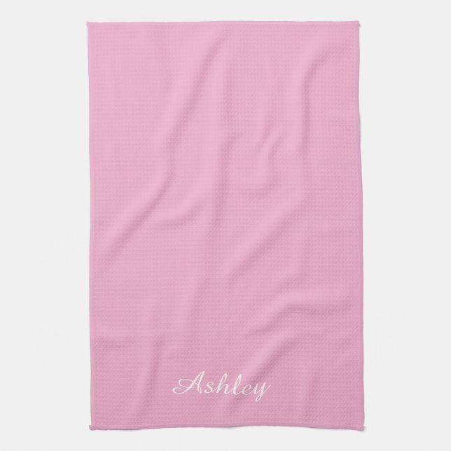 Personalized Name Stylish Modern Elegant Pink Geschirrtuch (Vertikal)