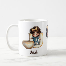 Personalized Name & U Sleepy Morning Plaid Charact Kaffeetasse