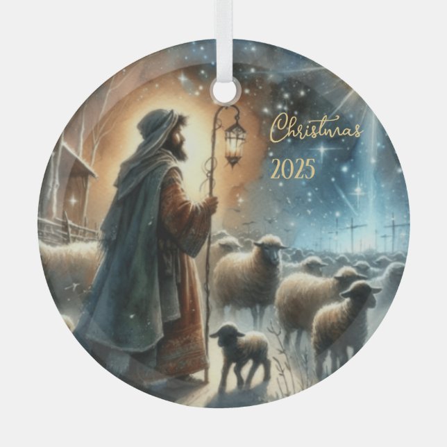 Personalized Nativity Shepherd Ornament Aus Glas (Vorderseite)