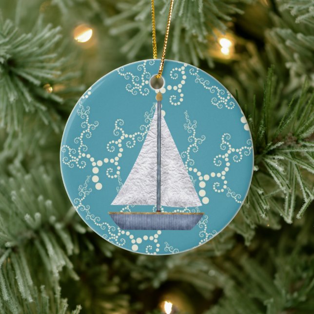 Personalized Nautical Sailboat Swirling Water Keramikornament (Baum)