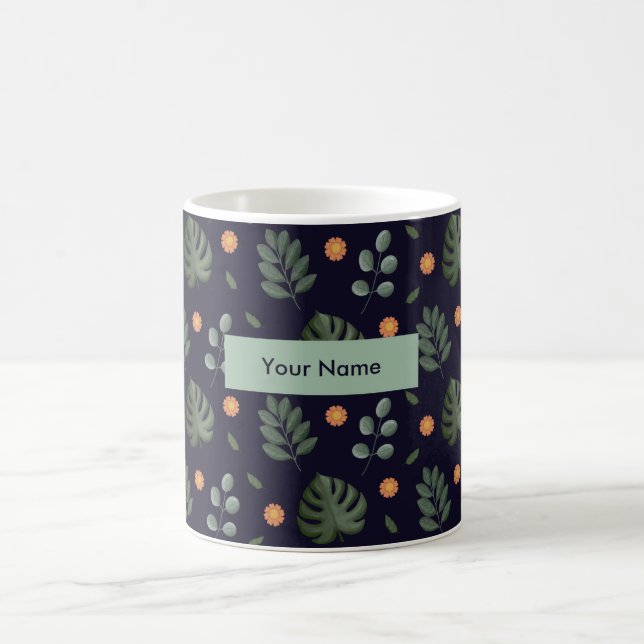 Personalized Navy Blue Botanical Floral Mug (Centre)