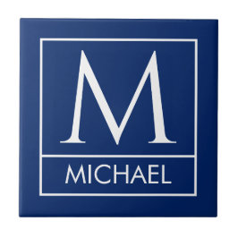 Personalized Navy Ceramic Tile with Initial & Name Fliese