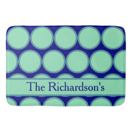 Personalized Navy Mint Polka Dot Pattern Modern Badematte