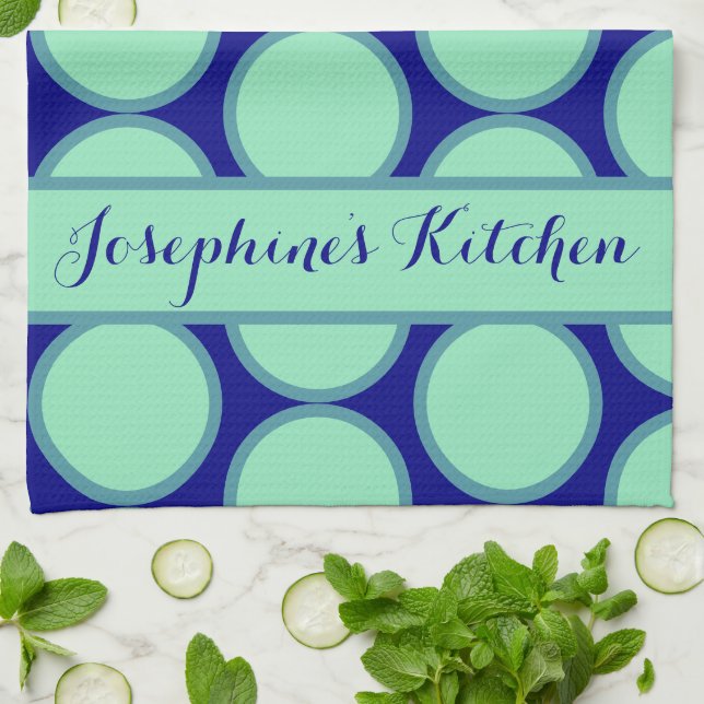 Personalized Navy Mint Polka Dot Pattern Modern  Geschirrtuch (Gefaltet)