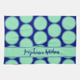 Personalized Navy Mint Polka Dot Pattern Modern Geschirrtuch