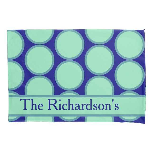 Personalized Navy Mint Polka Dot Pattern Modern  Kissenbezug (Vorderseite)