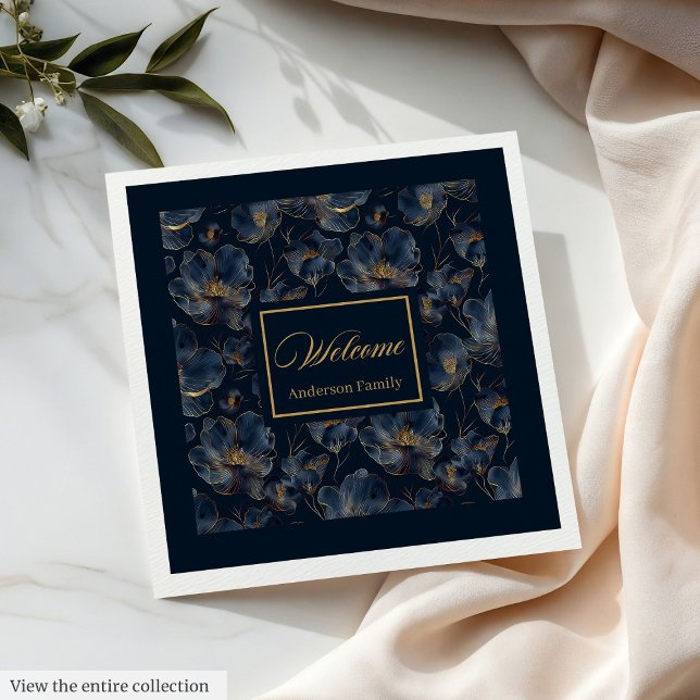 Personalized Navy Napkins Chic Gold Flower Gift Serviette (Personalized Navy Napkins Chic Gold Flower Gift)