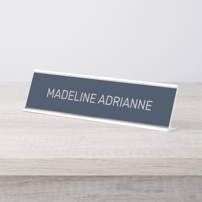 Personalized Navy & Silver Modern Desk Name Plate Schreibtischnamensplakette (Vorderseite )