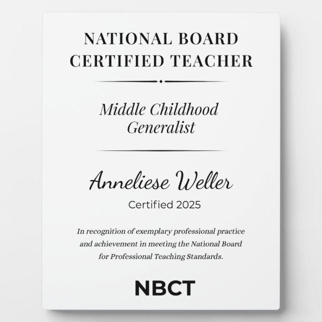 Personalized NBCT Middle childhood generalist Fotoplatte (Vorderseite)