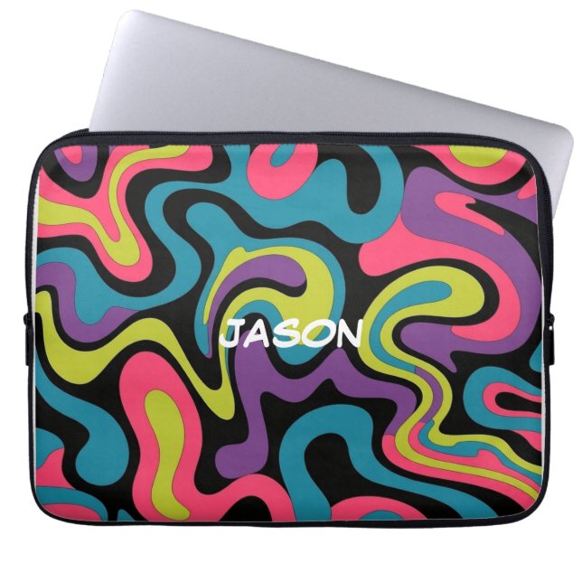 Personalized Neon Abstract Pattern — Retro Design Laptopschutzhülle (Vorderseite)