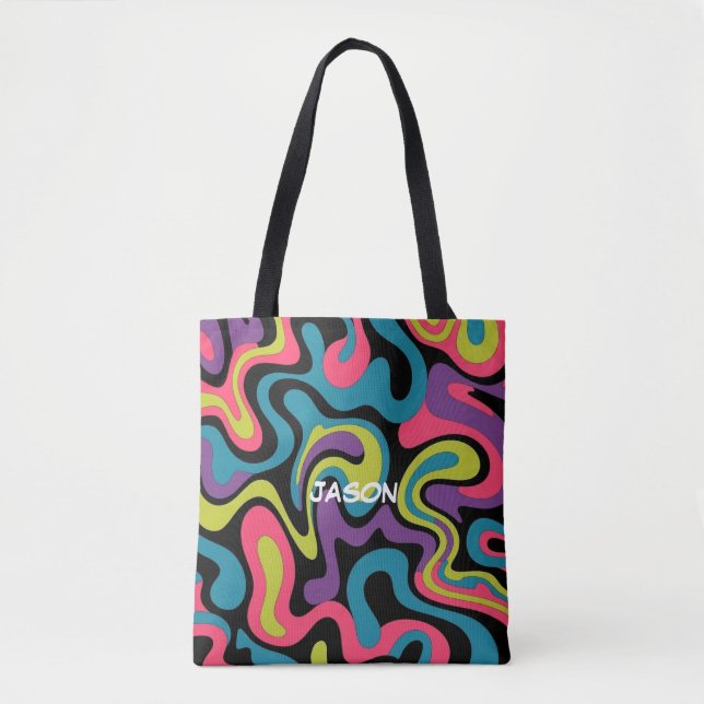 Personalized Neon Abstract Pattern — Retro Design Tasche (Vorderseite)