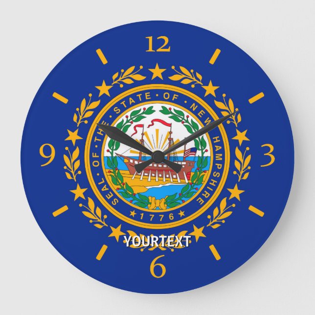 Personalized New Hampshire State Flag Design on a Große Wanduhr (Vorderseite)