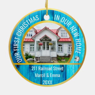 personalized new home christmas 2022 with 2 photo keramik ornament