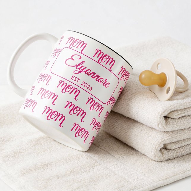Personalized New Mom Established Pink Name Zweifarbige Tasse (Von Creator hochgeladen)