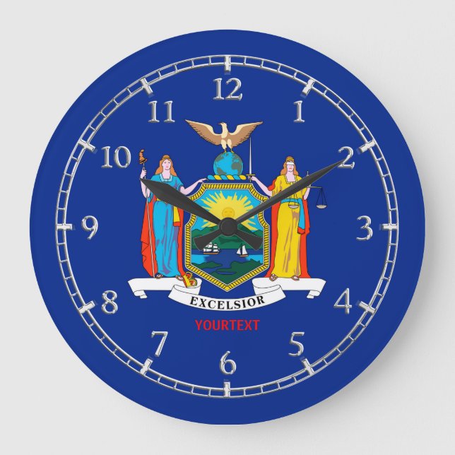 Personalized New York State Flag Design Große Wanduhr (Vorderseite)