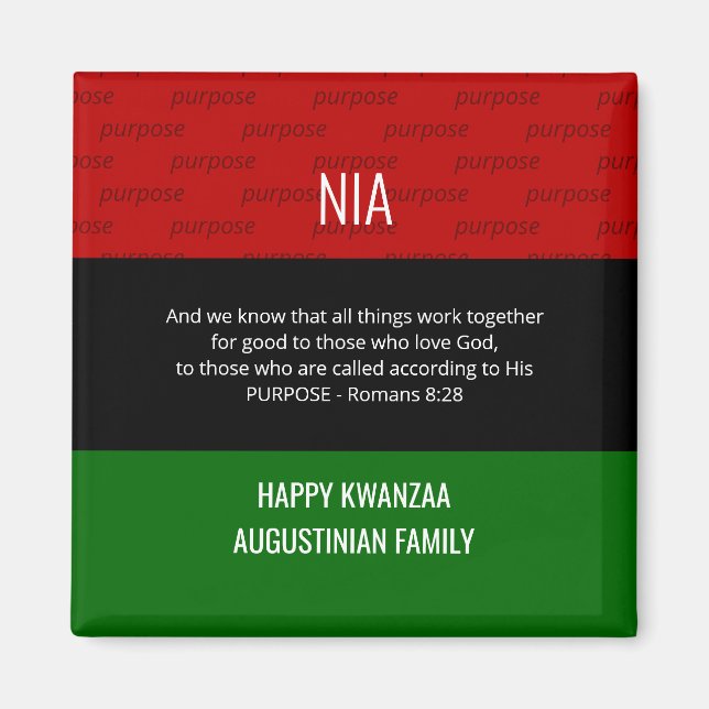Personalized NIA Romans 8 28 Happy Kwanzaa Magnet (Vorne)