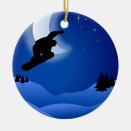 Personalized Night Snowboarding with Moon Mountain Keramik Ornament