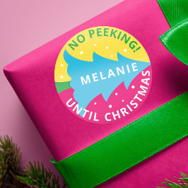 Personalized No Peeking Bright Neon Christmas Tree Runder Aufkleber