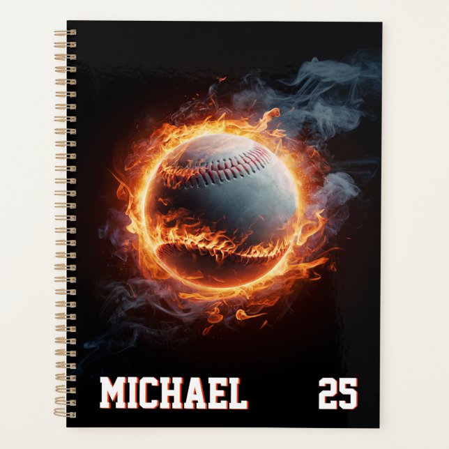 Personalized Number and Name Baseball Ball on Fire (Devant)