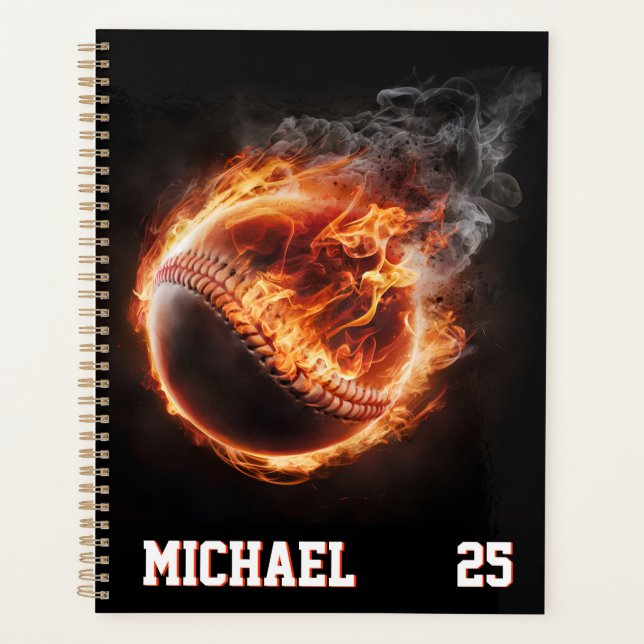 Personalized Number and Name Baseball Ball on Fire Planer (Vorderseite)