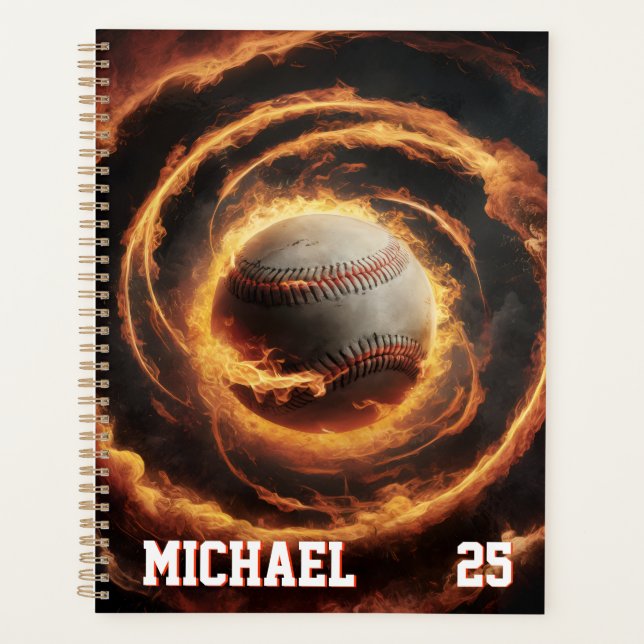 Personalized Number and Name Baseball Ball on Fire Planer (Vorderseite)