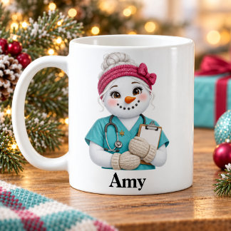 Personalized Nurse Christmas Mug Cute Snowgirl Kaffeetasse