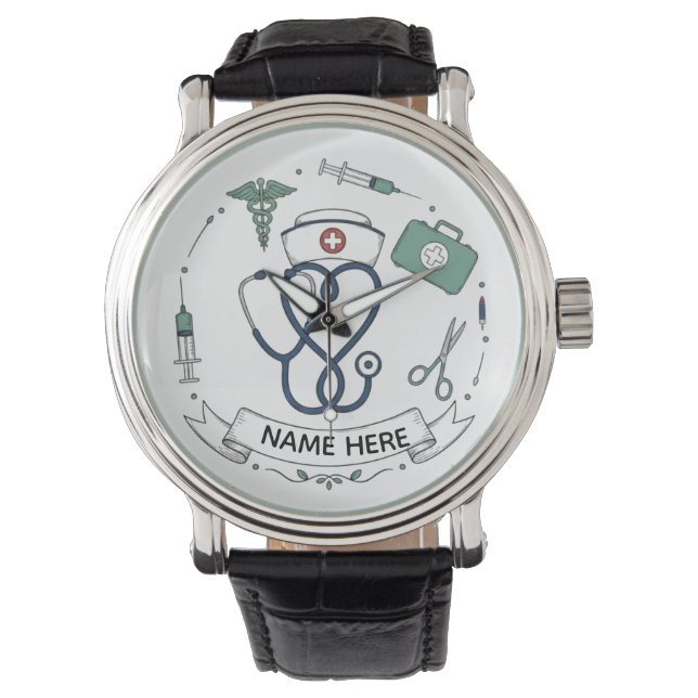 Personalized Nurse Name Watch Armbanduhr (Vorderseite)