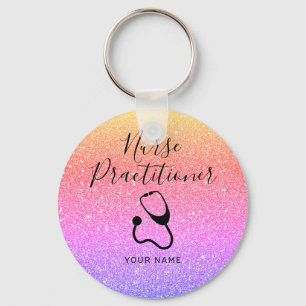Personalized Nurse Practitioner Rainbow Glitter Schlüsselanhänger