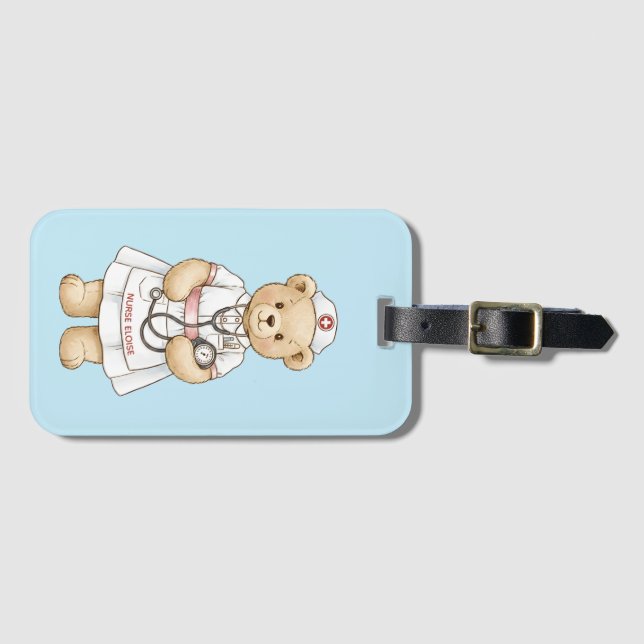 Personalized Nurse Teddy Bear Custom Name Nursing  Gepäckanhänger (Vorderseite (Horizontal))