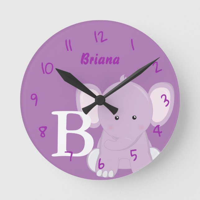 Personalized Nursery Lilac Round Clock Runde Wanduhr (Vorderseite)