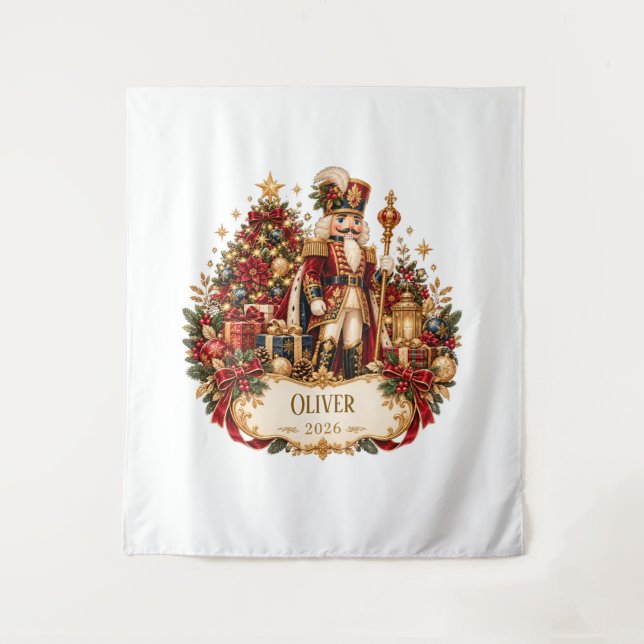 Personalized Nutcracker Christmas Blanket with Nam Wandteppich (Vorderseite)