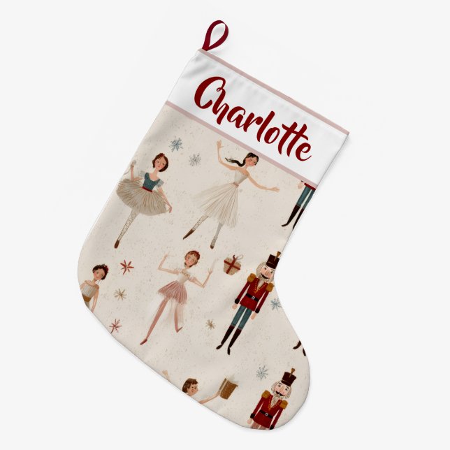 Personalized Nutcracker Christmas Stocking  Großer Weihnachtsstrumpf (Vorderansicht (hängend))