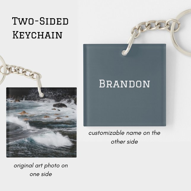 Personalized Ocean Wave Photo Minimal Men's Name Schlüsselanhänger (Von Creator hochgeladen)