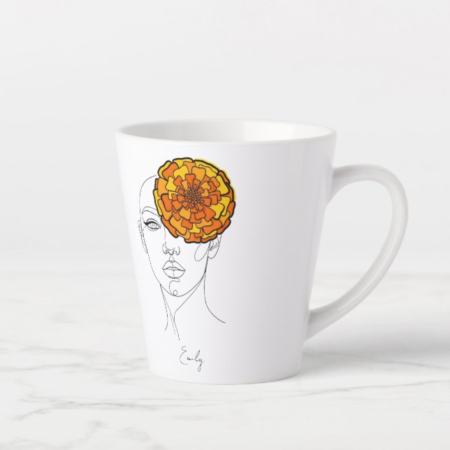 Personalized October Birth Flower Portrait Milchtasse (Rechts)