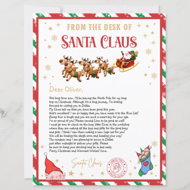 Personalized Official North Pole Letter from Santa (Vorderseite)