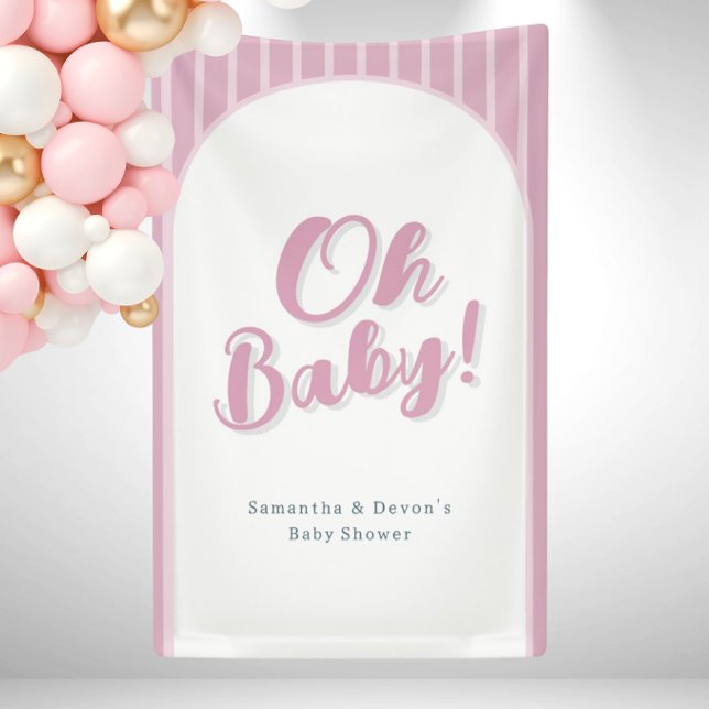 Personalized Oh Baby Photo Wall Shower Banner (Pink Oh Baby Custom Photo Wall Banner)