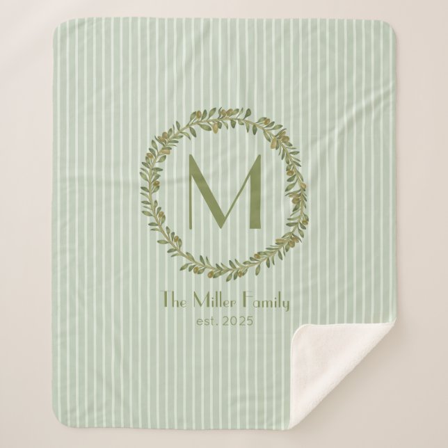 Personalized Olive Wreath Monogram  Sherpadecke (Vorderseite)