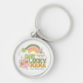 Personalized One Lucky Mama Groovy Rainbow Schlüsselanhänger