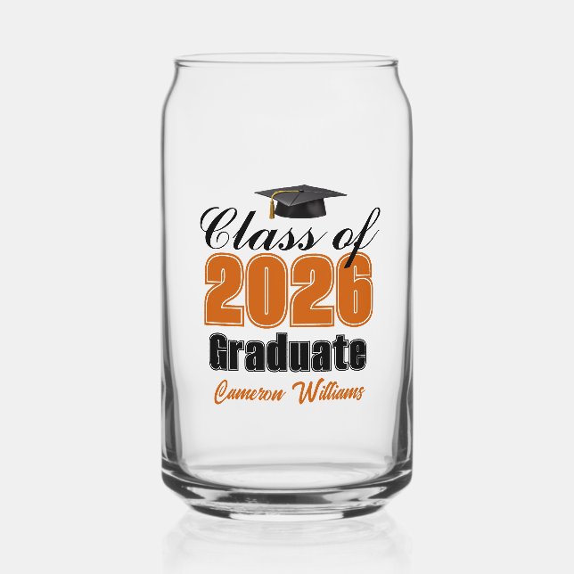 Personalized Orange Black Class of 2026 Graduation Dosenglas (Vorderseite)