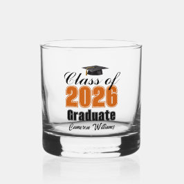 Personalized Orange Black Class of 2026 Graduation Whiskyglas