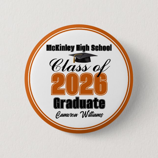 Personalized Orange Class of 2026 Graduation Party Button (Vorderseite)