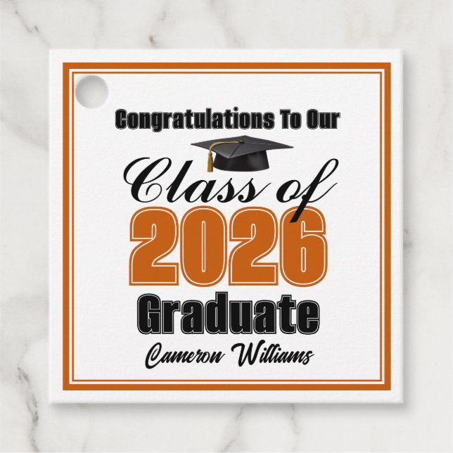 Personalized Orange Class of 2026 Graduation Party Geschenkanhänger (Vorderseite)