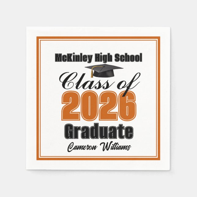 Personalized Orange Class of 2026 Graduation Party Serviette (Vorderseite)