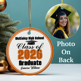 Personalized Orange Class of 2026 Graduation Photo Keramik Ornament