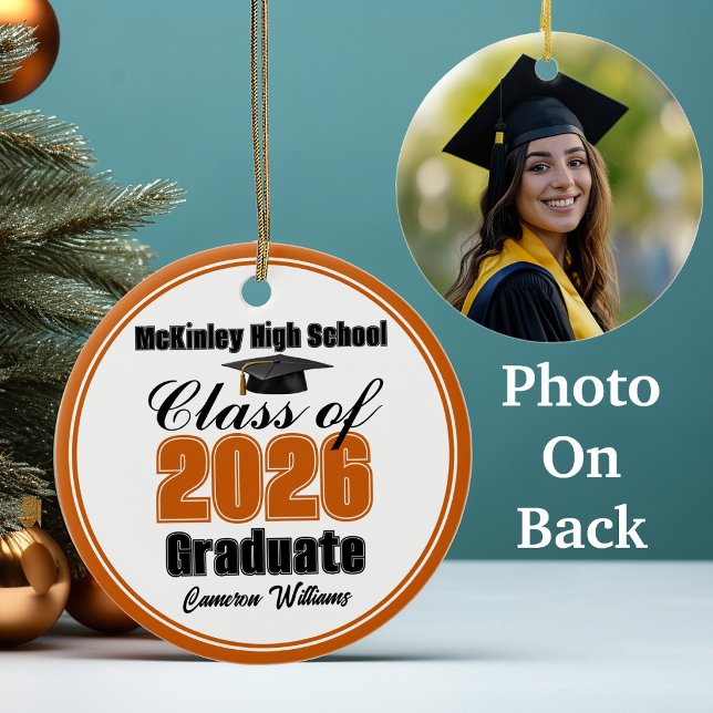 Personalized Orange Class of 2026 Graduation Photo Keramik Ornament (Von Creator hochgeladen)